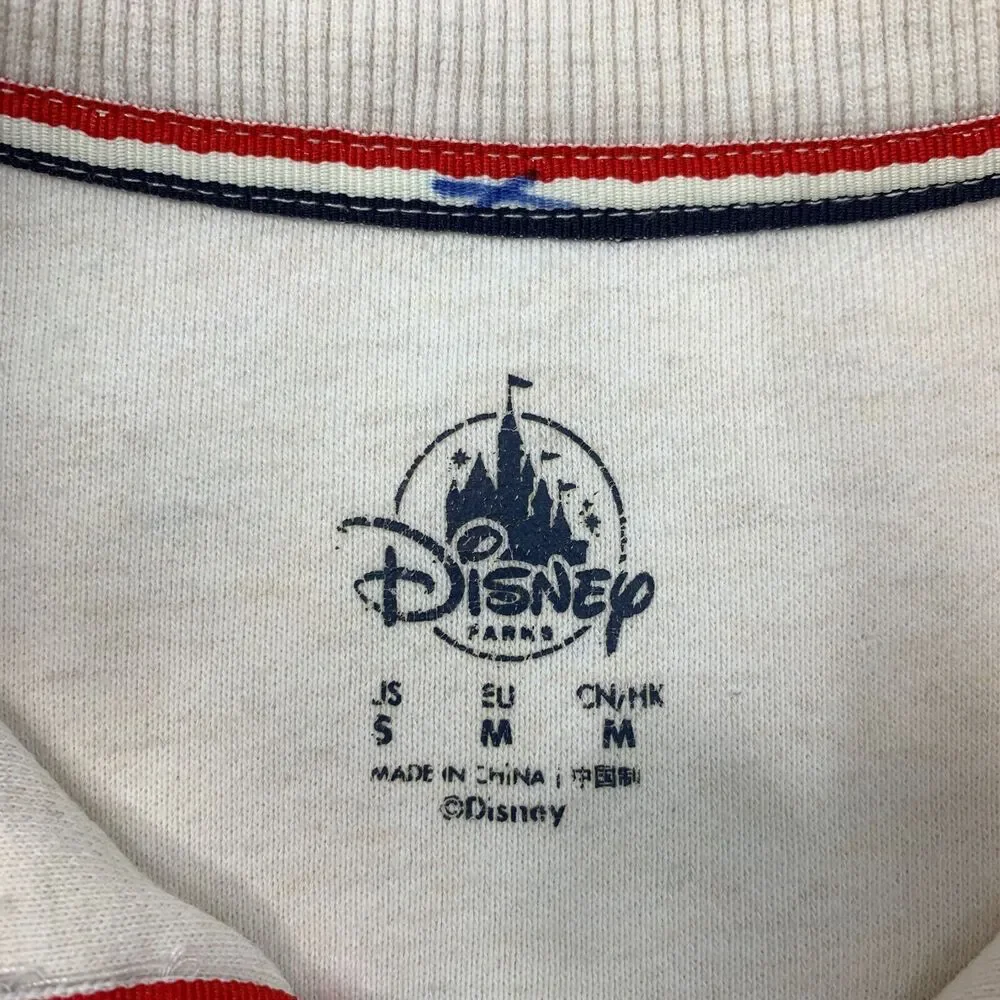 Disney USA Flag Sweater Mens S Small Cream Quarter Zip Patriotic Mickey Mouse